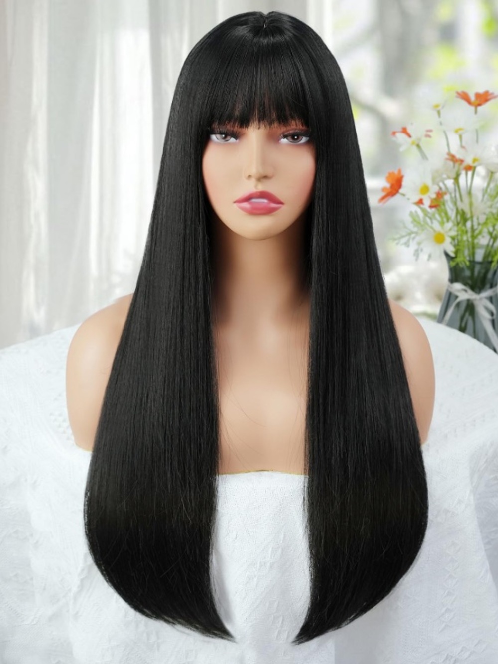 Long Straight Wig with Bangs